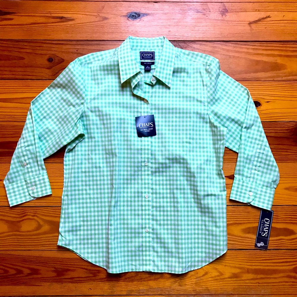 Chaps Classic No Iron Gingham Button Down, NWT, L